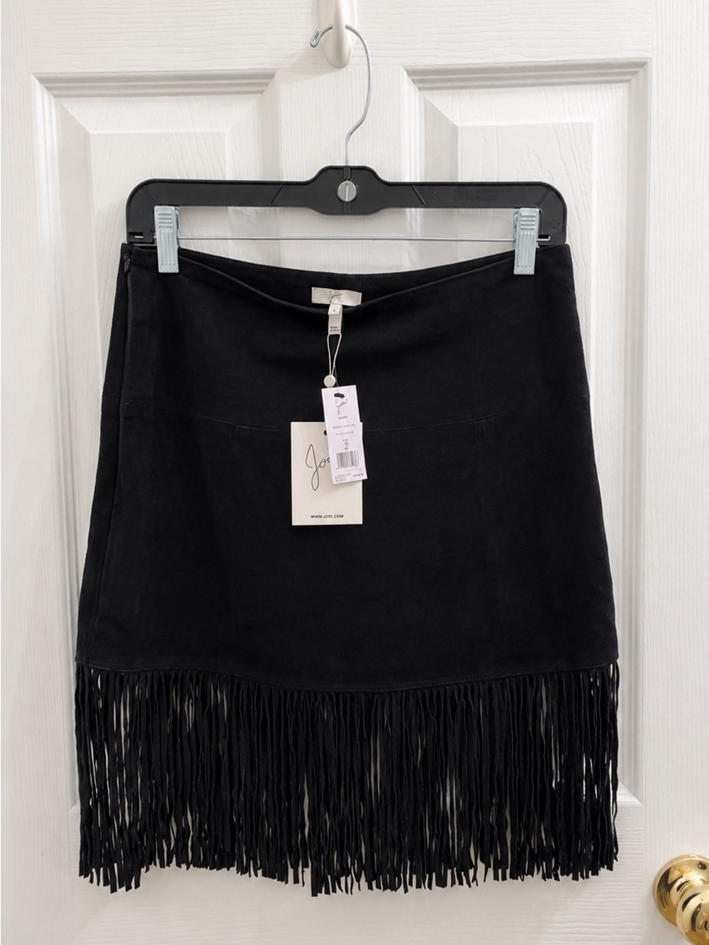 NWT Joie Black 100% Goat Leather Fringe Skirt Size 2
